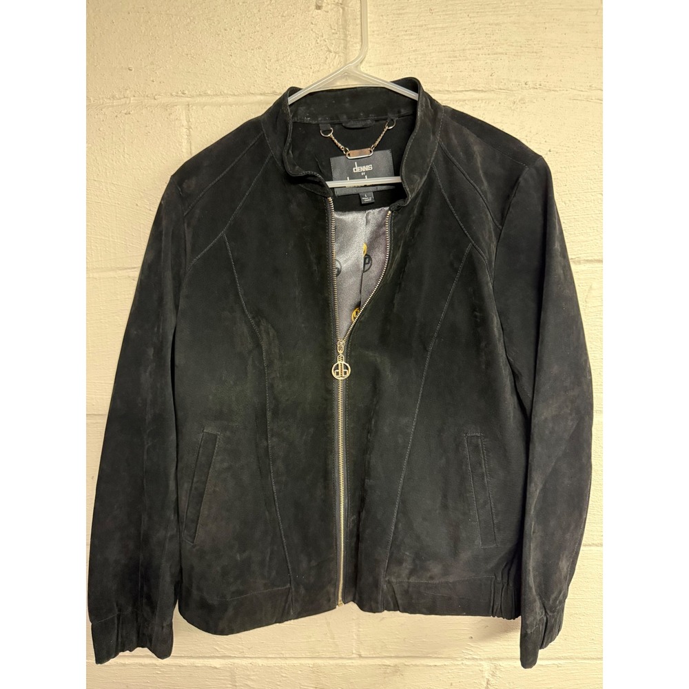 Dennis Basso Black Suede Bomber Jacket L luxury maximalist grunge business - Picture 12 of 14